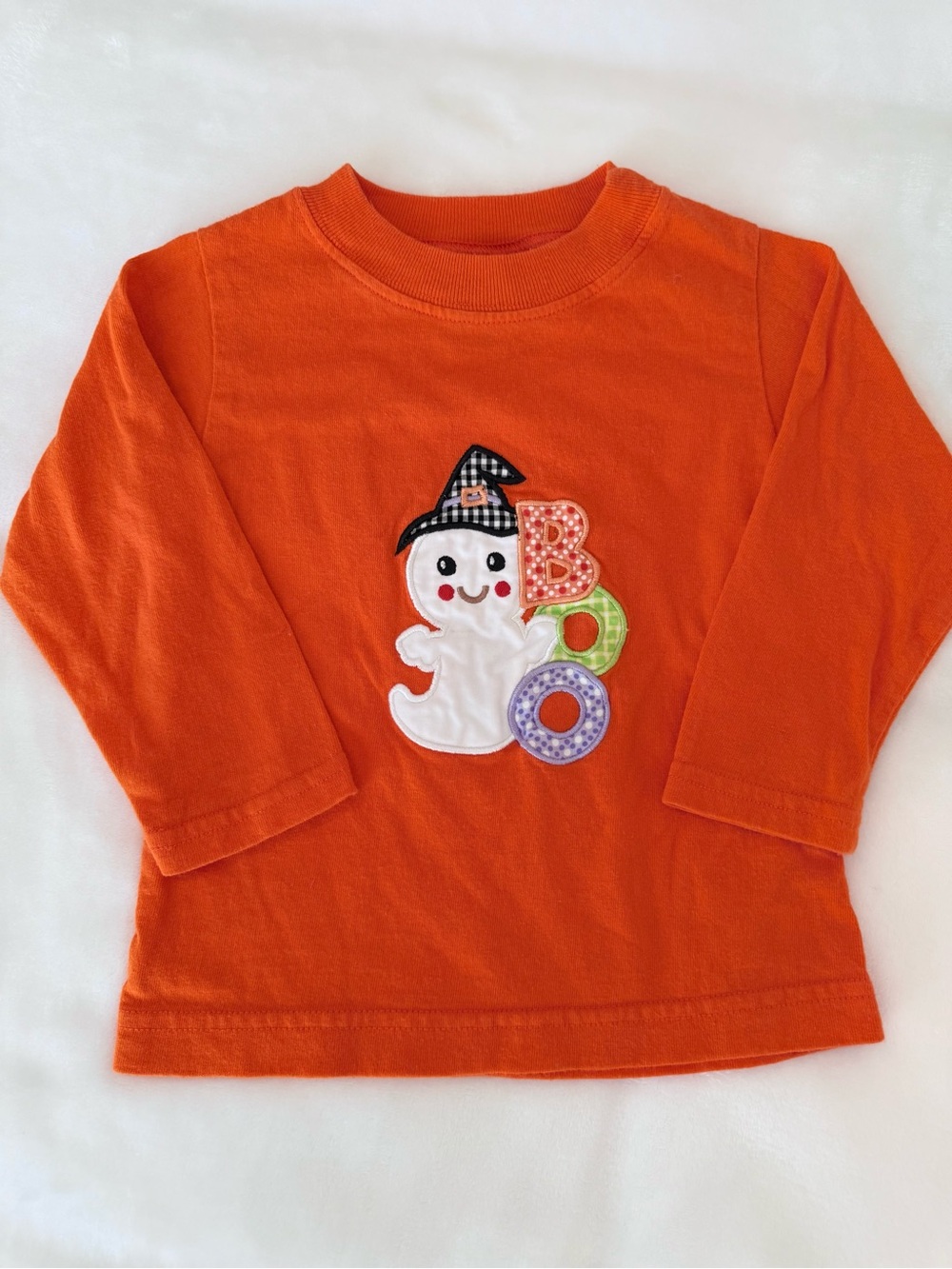 Claire & Charlie Orange Long-Sleeve Halloween Ghost ‘Boo’ Tee (size 2T)